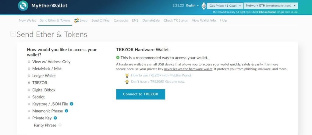 Connet to Trezor Wallet